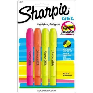 Sharpie Smearblock Gel Highlighters   Bullet Pen Point Style   Fluorescent Orange, Fluorescent Pink, Fluorescent Yellow Ink   4 / Pack (1780477)