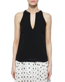 A.L.C. Keaton Sleeveless Satin Back Crepe Top, Black