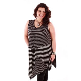 Womens Plus Size Black/ Grey Multi stripes Sleeveless Tunic