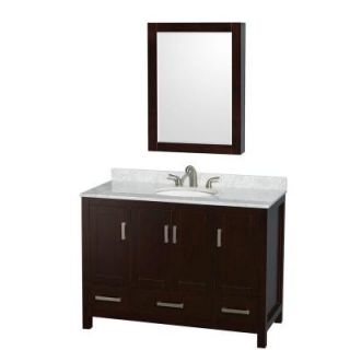 Wyndham Collection Sheffield 48 in. Vanity in Espresso with Marble Vanity Top in Carrara White and Medicine Cabinet WCS141448SESCMUNOMED