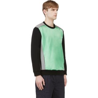 Jonathan Saunders Green Colorblock Crewneck Sweater
