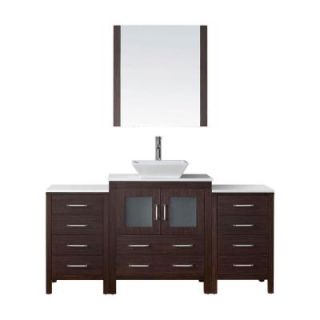 Virtu USA Dior 66 in. W x 18.3 in. D x 33.43 in. H Espresso Vanity With Stone Vanity Top With White Square Basin and Mirror KS 70066 S ES