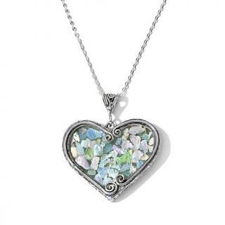 Noa Zuman Jewelry Designs Roman Glass Sterling Silver "Heart" Pendant With 18"    7634448