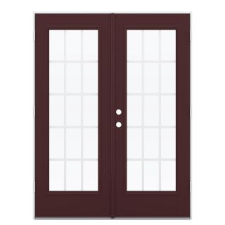 ReliaBilt 59.5 in 15 Lite Grilles Between the Glass Currant Fiberglass French Outswing Patio Door