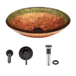 Vigo Glass Vessel Sink in Janus with Olus Wall Mount Faucet Set in Antique Rubbed Bronze VGT332