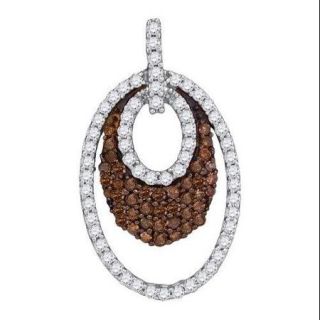 10K White Gold 0.75ctw Fancy Decorated Brown Diamond Micro Pave Oval Pendant