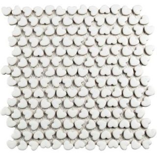 Merola Tile Hearts Glossy White 11 1/8 in. x 11 3/8 in. x 5 mm Ceramic Mosaic Tile FXLHTWT