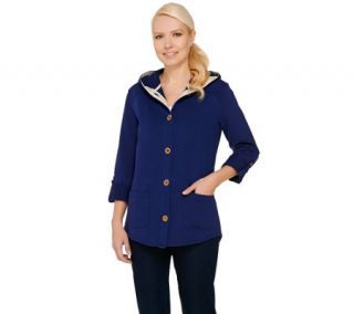 Susan Graver Weekend French Terry Roll Tab Sleeve Jacket —
