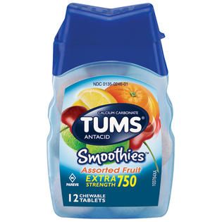 Tums Smoothies Extra Strength 750 Assorted Fruit Tablets Antacid 12 CT
