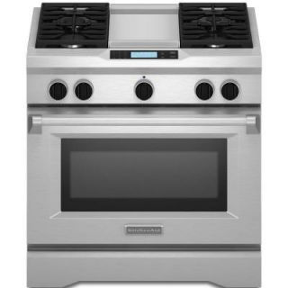 KitchenAid Commercial Style 36 in. 5.1 cu. ft. Dual Fuel Range with Self Cleaning Convection Oven in Stainless Steel KDRU763VSS