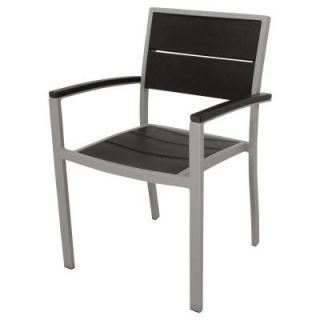 Trex Outdoor Furniture Surf City Textured Silver Patio Dining Arm Chair with Charcoal Black Slats TXA210 11CB