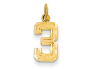 14k Yellow Gold Casted Small D/C Number 3 Charm Pendant