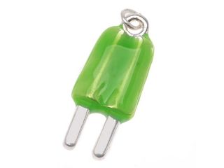 Silver Plated With Lime Green Enamel Two Sided Popsicle Ice Cream Charm (1)