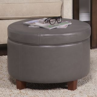 HomePop Charcoal Gray Leatherette Round Storage Ottoman  