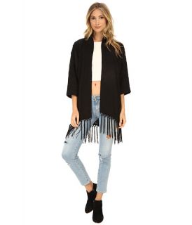 Sam Edelman Embroidered Kimono w/ Fringe Detail Black