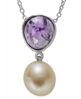 Sterling Silver Necklace, Cultured Freshwater Pearl (9mm) and Amethyst