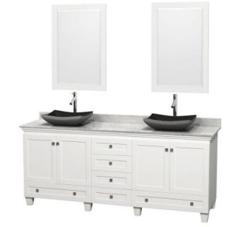 Wyndham Collection Acclaim 80 in. W Double Vanity in White with Marble Vanity Top in Carrara White, Black Sinks and 2 Mirrors WCV800080DWHCMGS1M24