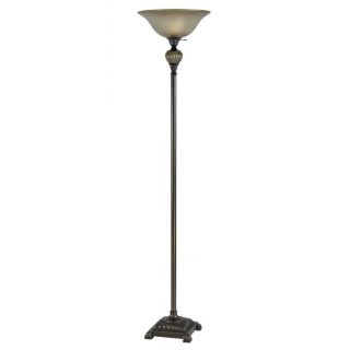 Axis 6 in 3 Way Switch Walnut Torchiere Indoor Floor Lamp with Fabric Shade