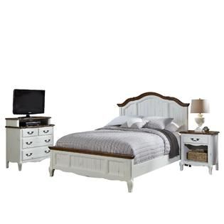 Home Styles  Oak and Rubbed White French Countryside Queen Bed, Night