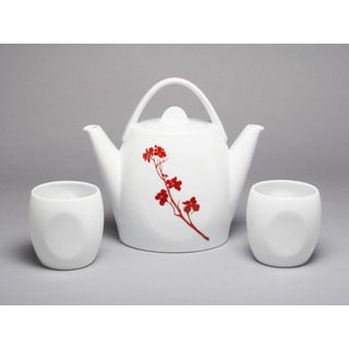 Tea Beyond Hand Crafted Glass 17 ounce Romeo Teapot and 2 Tea Cups