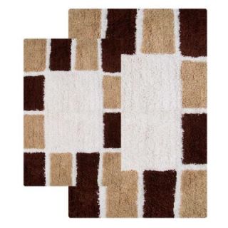 Chesapeake Merchandising 20 in. x 32 in. and 23 in. x 39 in. 2 Piece Mosaic Tiles Bath Rug Set in Chocolate 26822