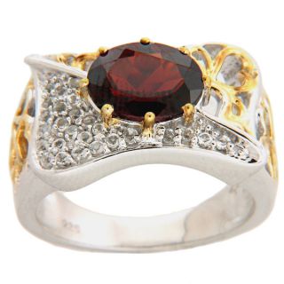 14k Yellow Gold over Sterling Silver Garnet and White Topaz Ring