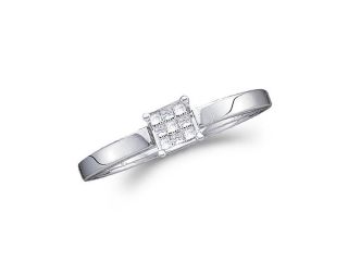 Diamond Ring Engagement 14k White Gold Princess Solitaire Set (1/10ct)
