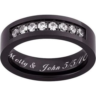 Personalized Flat Black Titanium with Cubic Zirconia Message Band