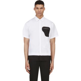 Neil Barrett White & Black Irregular Patch Shirt