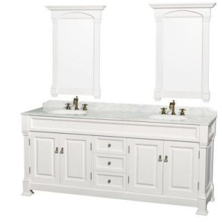Wyndham Collection Andover 80 in. Vanity in White with Marble Vanity Top in Carrara White with Porcelain Sink and Mirror WCVTRAD80DWHCMUNDM28