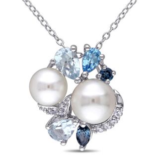 Miadora Sterling Silver Cultured Freshwater Pearl, Blue Topaz and