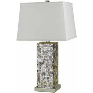 AF Lighting Sahara Table Lamp with White Shade, Abalone Shell Mosaic