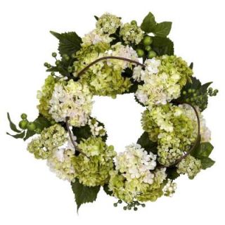 Nearly Natural 22.0 in. H Cream and Green Hydrangea Wreath 4780