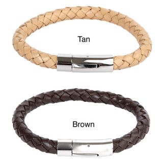 Crucible Black Imitation leather and Stainless Steel Braided Bracelet