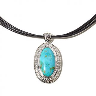 Jay King Turquoise Oval Pendant with 18" Multi Cord Leather Necklace   7816482