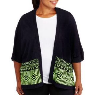 Extra Touch Womens Plus  Size Open Front Aztec Open Poncho Cardigan
