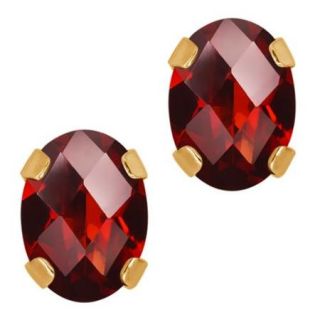 1.60 Ct Oval Checkerboard Red Garnet 14K Yellow Gold 4 prong Stud Earrings 7x5mm