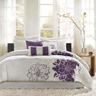 Madison Classics Victoria 6 Piece Print Grey/Purple Twin Comforter Set
