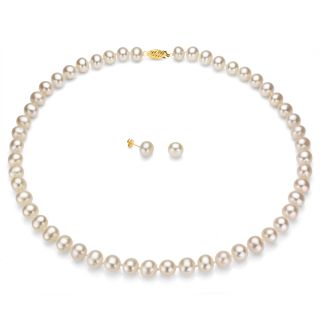 DaVonna 14k Gold Freshwater Pearl Necklace and Earring Set (8 9 mm