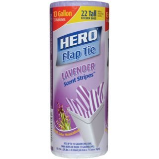 Hero Lavender Scent Stripes Flap Tie Tall Kitchen Bags, 13 gallon, 22 count
