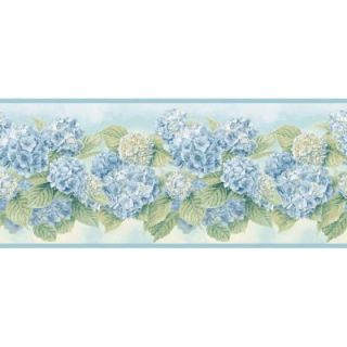 The Wallpaper Company 7.75 in. x 15 ft. Blue Pastel Hydrangea Border WC1282915