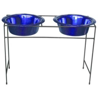 Platinum Pets 12 Cup Wrought Iron Modern Diner Dog Stand with Extra Wide Rimmed Bowls in Blue MDDS96BLU