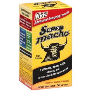 Super Macho B Vitamins/Amino Acids/Ginseng & Bovine Glandular Concentrate Softgels Dietary Supplement, 50 Ct