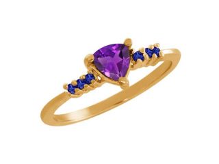 0.46 Ct Trillion Purple Amethyst Blue Sapphire 14K Yellow Gold Ring