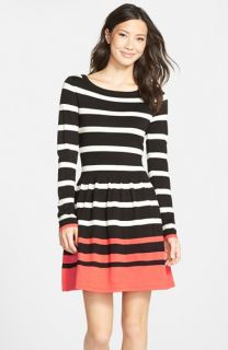 Eliza J Stripe Fit & Flare Sweater Dress (Regular & Petite)