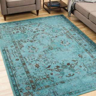 Over dyed Distressed Traditional Teal/ Grey Area Rug (710 x 1010)