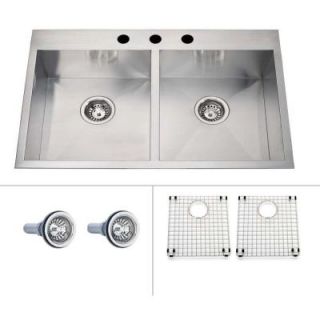 ECOSINKS Acero Ultra Premium Combo Dual Mount Drop in Stainless Steel 3 Hole Double Bowl Kitchen Sink Creased Bottom DISCONTINUED ECOD 338DAF 3