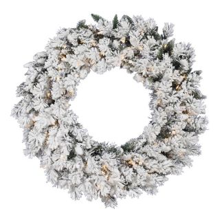 Vickerman 42 in Pre Lit Flocked Artificial Christmas Wreath with White LED Lights