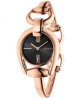 Gucci Womens Swiss Horsebit Rose Gold Tone PVD Bangle Bracelet Watch