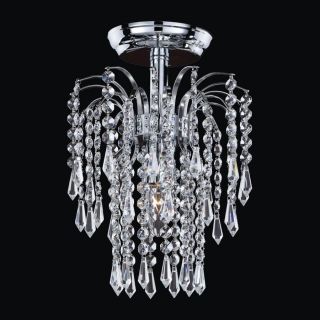 Glow Lighting Cascade 9 in W Silver Pearl Crystal Style Semi Flush Mount Light
